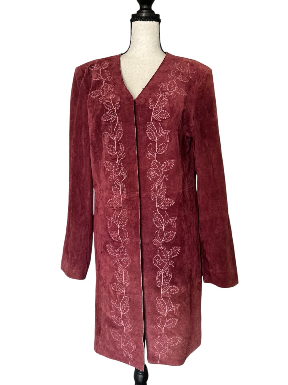 Vintage Dialogue Women’s Suede Duster Coat Boho Western 90s Long Jacket, M